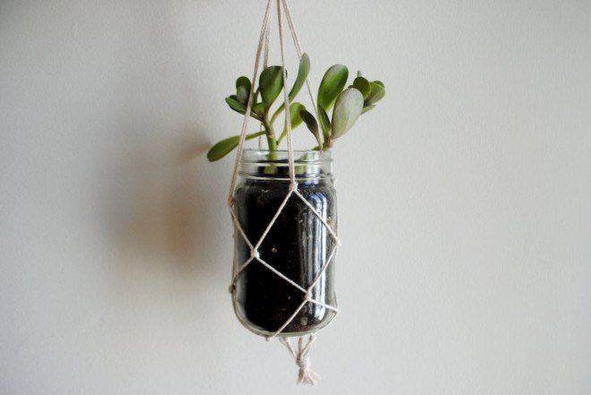 DIY, recycled, string, planter, succulent, interior, how-to, knotted, plants, decoration