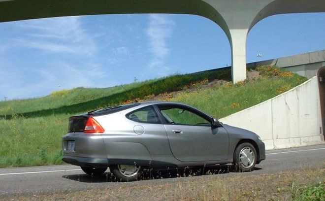 ev1 parts in honda insight shell, electric cars, john wayland, plasma boy, ev1, gm, who killed the electric car, honda insight hybrid, ev2, silver streak,