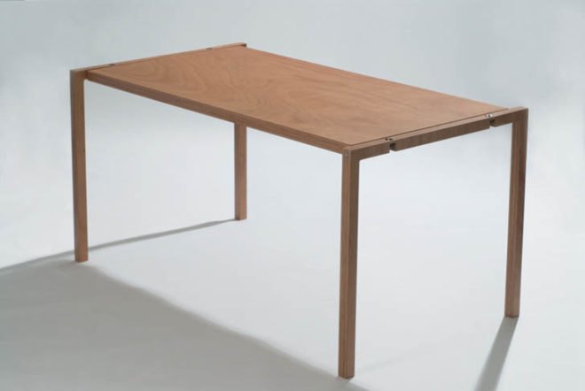 Lodovico Bernardi, Lodovico Bernardi folding table, flat folding table, transforming furniture, folding furniture, table design, dining table design, Italian designers, flexible spaces, flexible living, waste reduction, thin furniture