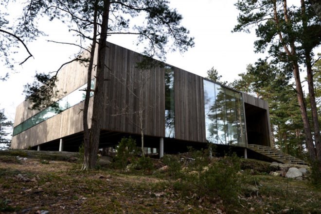 Reiulf Ramstad Arkitekter AS, Wood, Square House, norway, pine tree, trees growing inside, patio, forest, Architecture, Botanical, Daylighting