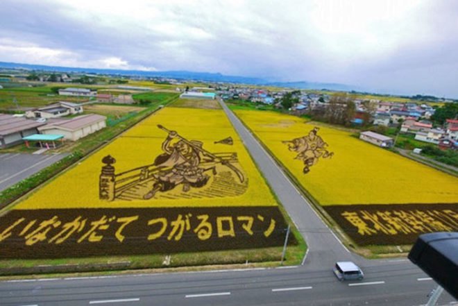 Tanbo Art, rice fields, japan, dye-free, rice, illustrations, mazinger z, Napoleon, Art, Botanical, Sustainable Food