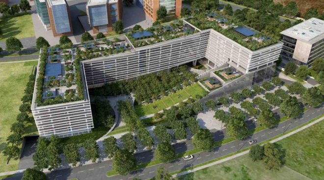 World Green Center, cCe Arquitectos, green-roofed buildings, passive facade, passive design, energy efficient facade, Chine architecture, Chile, sustainable building, reduce heat island effect, solar radiation, Santiago architecture, LEED certified building