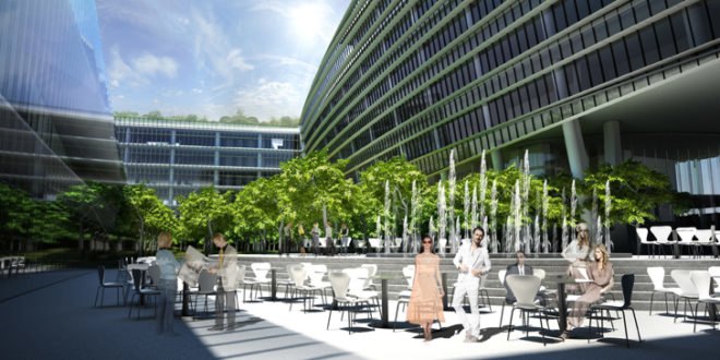 World Green Center, cCe Arquitectos, green-roofed buildings, passive facade, passive design, energy efficient facade, Chine architecture, Chile, sustainable building, reduce heat island effect, solar radiation, Santiago architecture, LEED certified building