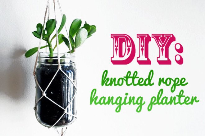 DIY, recycled, string, planter, succulent, interior, how-to, knotted, plants, decoration