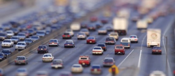 Traffic jam, congestion, highway traffic, rush hour traffic, tilt-shift, depth of field