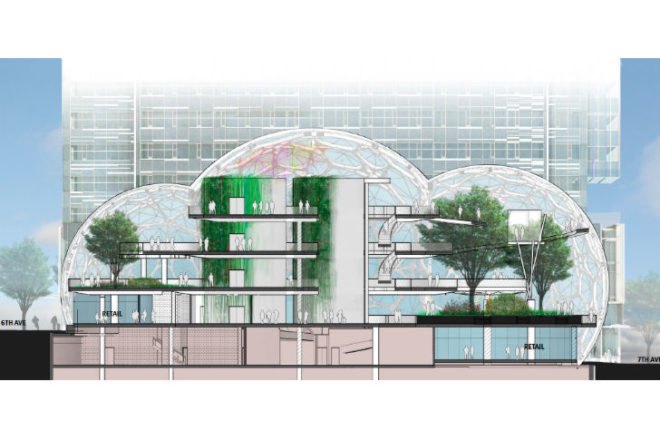Amazon Headquarters, NBBJ, biospheres, seattle, eco campus, amazon, biosphere greenhouses, green headquarters