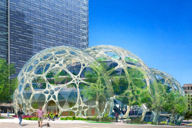 Amazon Headquarters, NBBJ, biospheres, seattle, eco campus, amazon, biosphere greenhouses, green headquarters