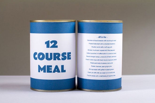 green design, eco design, sustainable design, Chris Godfrey, Andy warhol, processed food, Canned 12 course meal