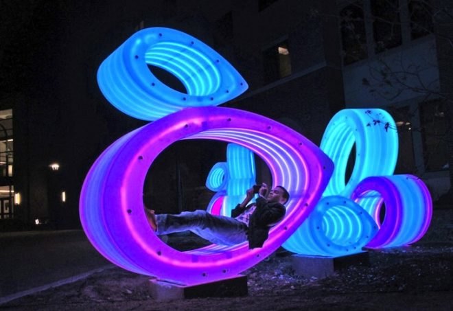 Joe O' Connell and Blessing Hancock, JP Public Art, Texas State University, Fish Bellies, public art, LED illuminated fish in Texas, Texas fish bellies, San Marcos River, Biomorphic fish, interactive art, LED lighting, energy efficiency, green design, eco art, sustainable design, eco design,