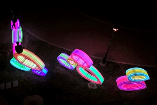 Joe O' Connell and Blessing Hancock, JP Public Art, Texas State University, Fish Bellies, public art, LED illuminated fish in Texas, Texas fish bellies, San Marcos River, Biomorphic fish, interactive art, LED lighting, energy efficiency, green design, eco art, sustainable design, eco design,
