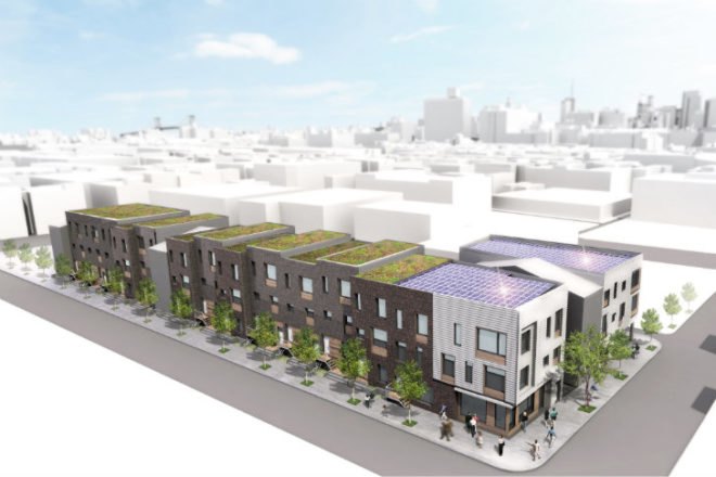 Folsom Powerhouse, Postgreen Homes, Equinox construction, philadelphia, residential development, solar housing, green roof, urban design