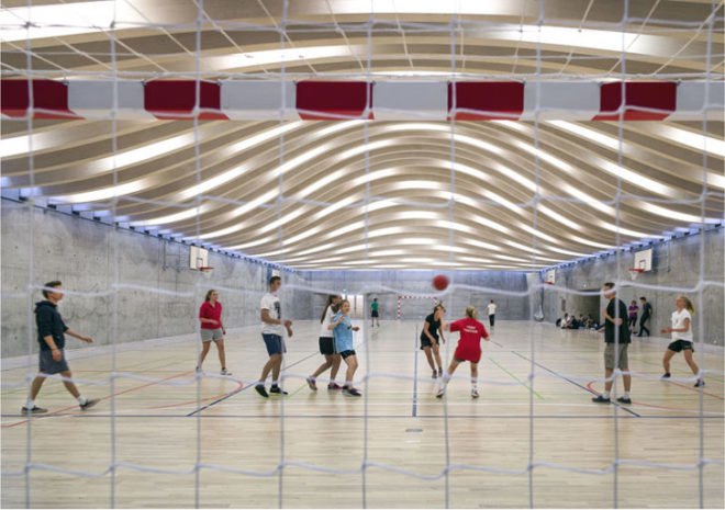 BIG, underground facility, form follows function, retrofit architecture, courtyard, custom benches, LED lighting, solar panels, underground architecture, organic courtyard
