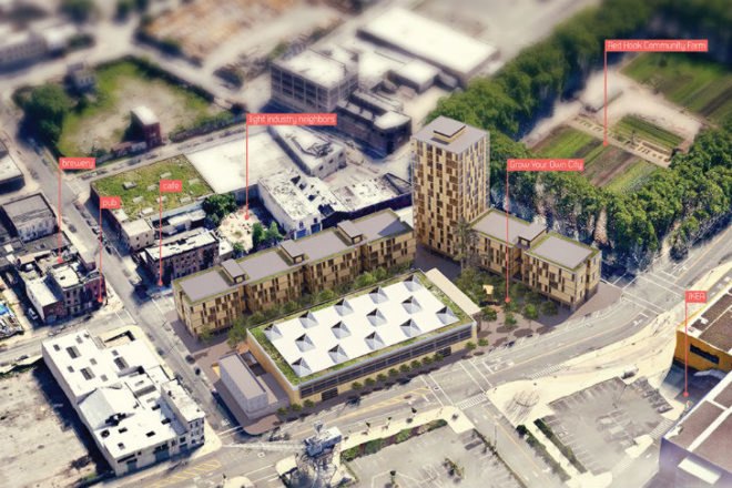 Grow Your Own City, timber in the city, clt, student project, design competition, red hook, modular housing, affordable housing, prefab factory, sustainable development