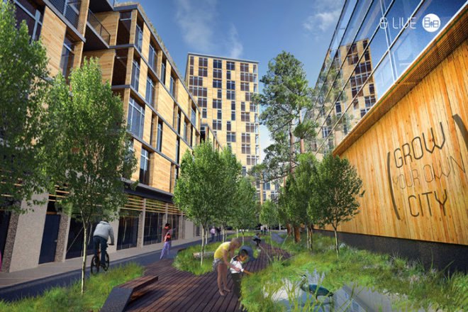 Grow Your Own City, timber in the city, clt, student project, design competition, red hook, modular housing, affordable housing, prefab factory, sustainable development