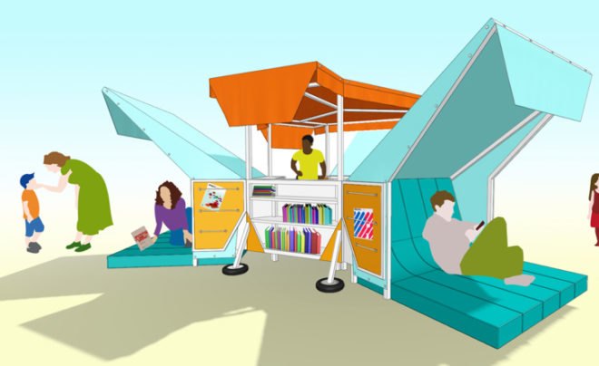 green design, eco design, sustainable design, Matali Crasset, pop up library, Romaniquette beach, Istres France, Istres library, Biblioteque de Plage, beach library