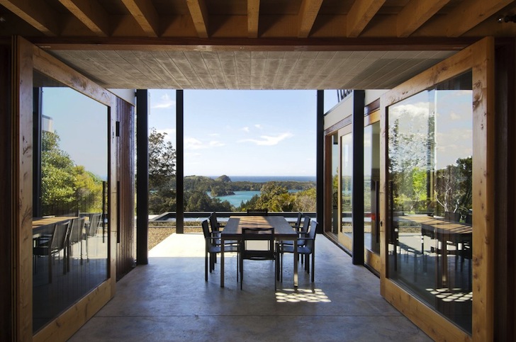 Tennent + Brown, Ngunguru House, New Zealand, forest canopy, bush camp house in New Zealand, coastal New Zealand, sustainable homes in New Zealand, green homes in New Zealand, eco architects New Zealand, natural light, passive solar design, green design, eco-design, daylighting, on-site wastewater treatment, rainwater harvesting homes