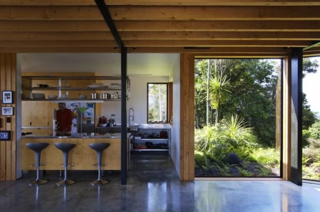 Tennent + Brown, Ngunguru House, New Zealand, forest canopy, bush camp house in New Zealand, coastal New Zealand, sustainable homes in New Zealand, green homes in New Zealand, eco architects New Zealand, natural light, passive solar design, green design, eco-design, daylighting, on-site wastewater treatment, rainwater harvesting homes