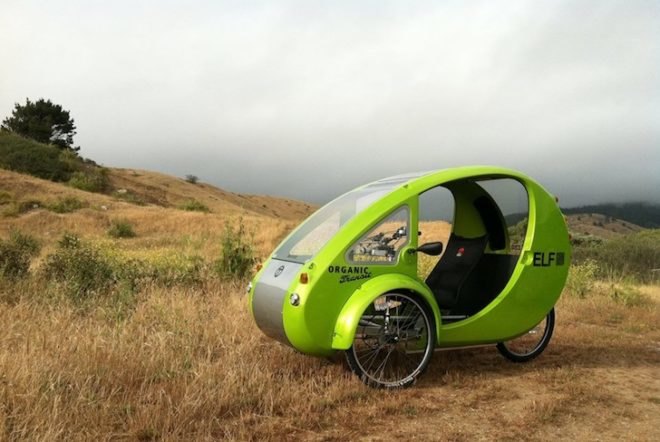 Mike Stewart, solar-powered vehicles, Organic Transit, green vehicle from North Carolina, ELF, half bike half car, man drives ELF from NC to MA, solar-powered vehicles, futuristic bicycle car, emissions-free vehicles, green transportation, eco car, eco-mobile
