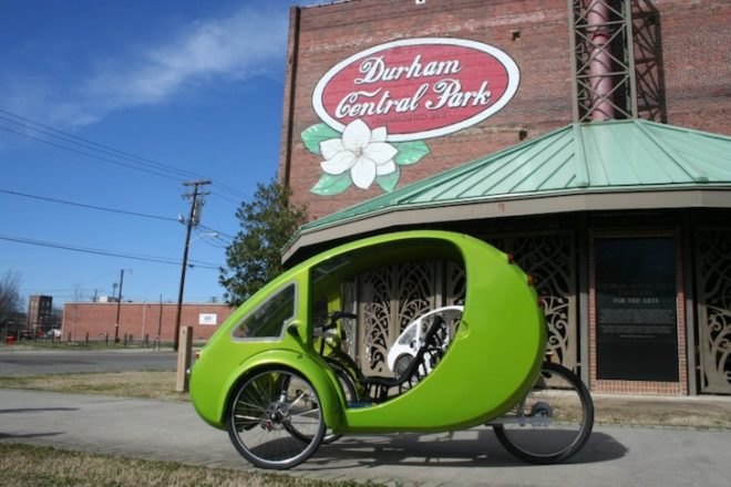 Mike Stewart, solar-powered vehicles, Organic Transit, green vehicle from North Carolina, ELF, half bike half car, man drives ELF from NC to MA, solar-powered vehicles, futuristic bicycle car, emissions-free vehicles, green transportation, eco car, eco-mobile