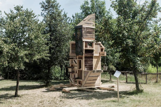 2013 Hello Wood, Step Closer!, art camp Hungary, wood installations, art installations, windmill design, outdoor pub, BigO installation, fireNEST installation, mobile bench system, Panorama Pee Hole, Mill of Mordor, Gallish installation