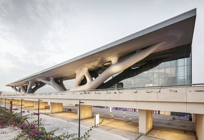 Qatar National Convention Center, Convention Center Doha, Arata Isozaki, Yamasaki Architects, energy-efficient convention center, Japanese architects, occupancy sensors, LEED certified building Qatar, LEED Certification, LEED Gold, solar power, solar panels, LED lighting