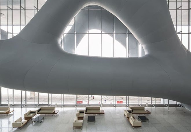 Qatar National Convention Center, Convention Center Doha, Arata Isozaki, Yamasaki Architects, energy-efficient convention center, Japanese architects, occupancy sensors, LEED certified building Qatar, LEED Certification, LEED Gold, solar power, solar panels, LED lighting