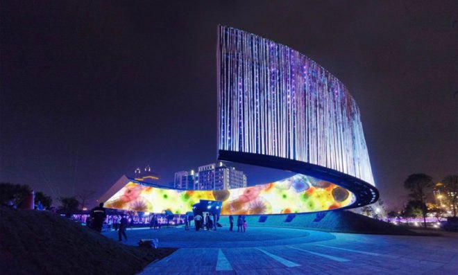 Ring Celestial Bliss, J.J. Pan & Partners, Taiwan Lantern Festival, Chinese New Year Festivals, bamboo structures, locally sourced materials, recycled steel, recycled materials, bamboo, Taiwan, floating building, LED lights