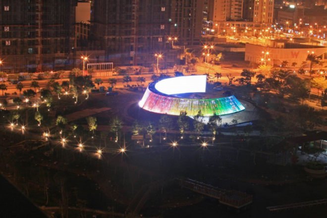Ring Celestial Bliss, J.J. Pan & Partners, Taiwan Lantern Festival, Chinese New Year Festivals, bamboo structures, locally sourced materials, recycled steel, recycled materials, bamboo, Taiwan, floating building, LED lights