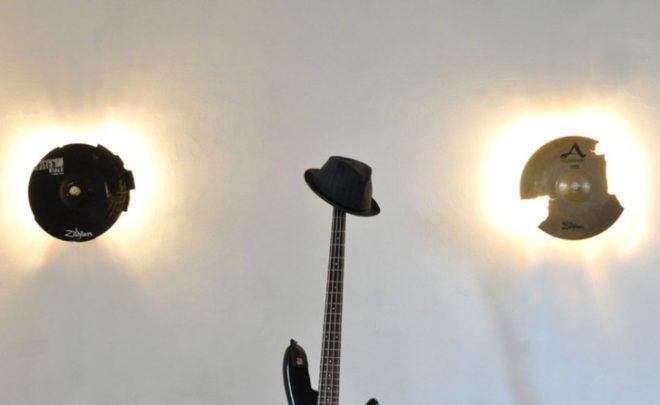 cymbal lights , leonardo criolani, recycled lights, recycled materials, green lighting, drum lights, cymbal lamps, recycled cymbal designs