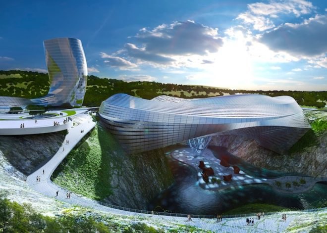 changsha, winter sports resort, sports resort, quarry pit, Coop Himmelb(l)au, entertainment ice world, abandoned quarry, cement quarry, ice world, dawang mountain resort,