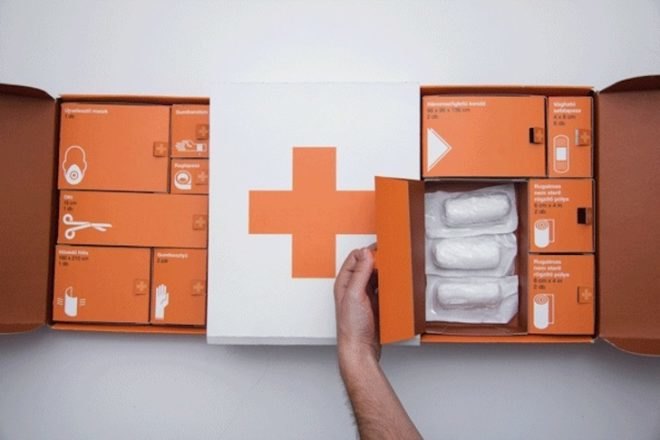 Kevin Harald Campean, first aid kit, pictograms, diploma work, redesigned first aid kit, packaging