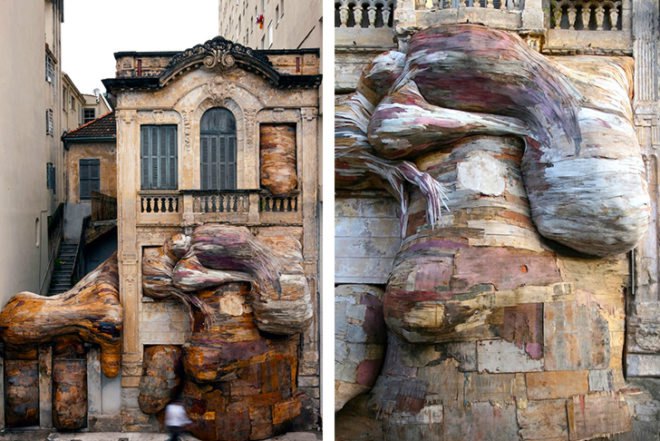 Henrique Oliveira, Architecture, Art, Recycled Materials, Casa dos Leões, recycled wood, plywood, tumors, peeled wood