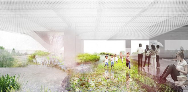 rainwater harvesting, earthquake resistant, Taiwan cultural center, raised landscape, green spaces, KAMJZ Poland
