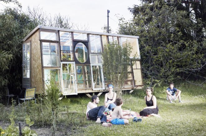 La Fabrique pavilion, Bureau A, Swiss architects, recycled windows pavilion, recycled windows, recycled materials, silent movies, Buster Keaton, self-constructed house, tiny homes, pavilions