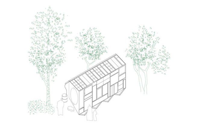 La Fabrique pavilion, Bureau A, Swiss architects, recycled windows pavilion, recycled windows, recycled materials, silent movies, Buster Keaton, self-constructed house, tiny homes, pavilions