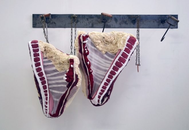 Tamara Kostianovsky, art, sculptures, fabrics, textiles, meat, violence, animal carcasses, death, Argentina, Brooklyn, Habeus corpus