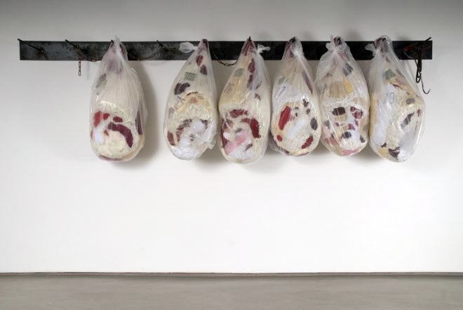 Tamara Kostianovsky, art, sculptures, fabrics, textiles, meat, violence, animal carcasses, death, Argentina, Brooklyn, Habeus corpus
