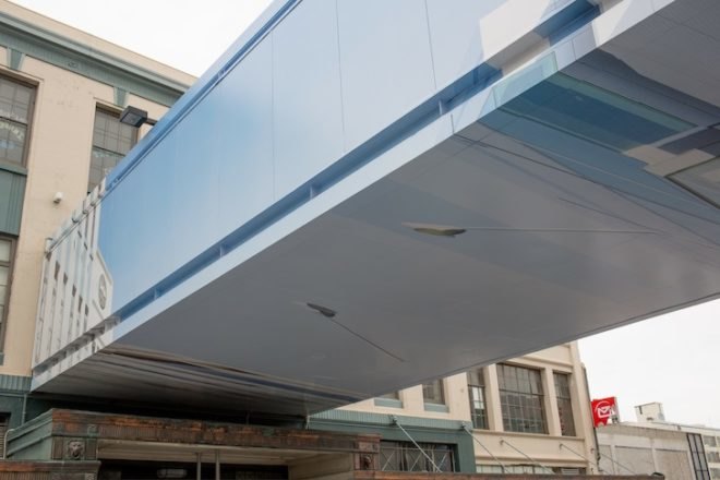 New Zealand, Christchurch earthquake, mike hewson, demolition walkway, adhesive vinyl, digital print installation, perspective installation, invisible walkway, weightless walkway, art installation, Colombo street