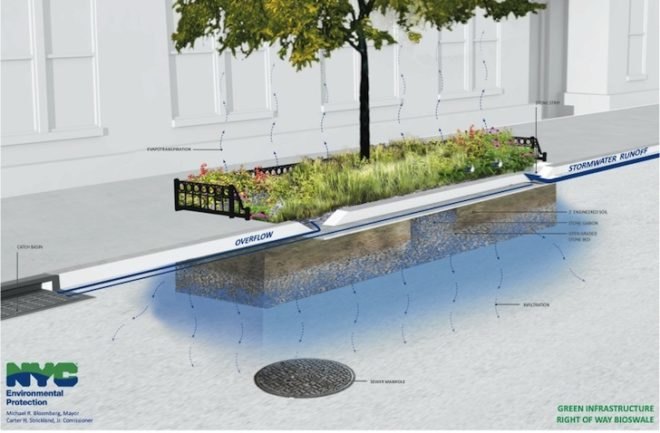 NY DEP, Department of Environmental Protection, Bedford-Stuyvesant, stormwater management, bioswales, rain garden, stormwater, sewer system, green infrastructure, newton creek, sewer overflow