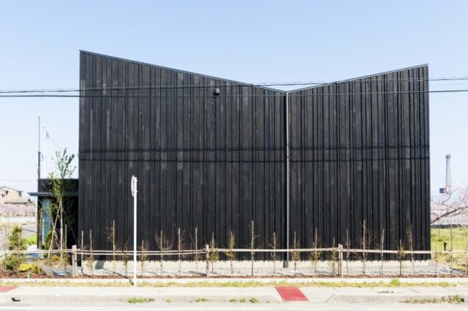 Takeru Shoji Architects, Niigata, Japan, Peach Gardens, Yobitsugi, Farmland, Busy Highway, Yakisugi, Cherry Blossoms, Courtyard