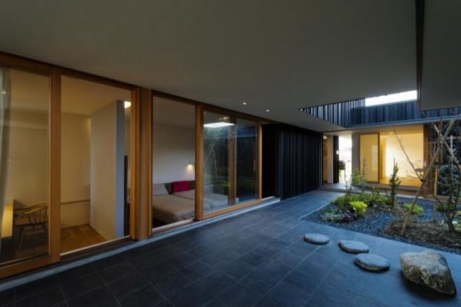 Takeru Shoji Architects, Niigata, Japan, Peach Gardens, Yobitsugi, Farmland, Busy Highway, Yakisugi, Cherry Blossoms, Courtyard