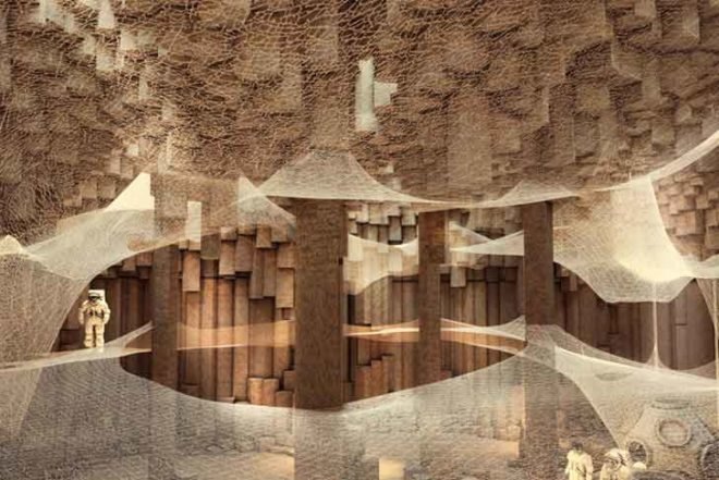za architects, mars, colony, underground, basalt, robots, caverns, space exploration