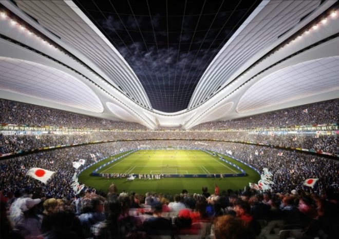zaha hadid, tokyo olympic stadium, geothermal, greywater, sustainable design, 2020 olympics, green architecture,