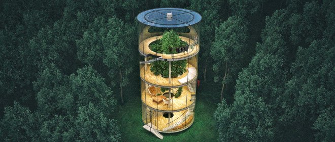 A. Masow Design Studio, tree house Kazakhstan, Kazakhstan architecture, glass houses, tree houses, tree houses design, transparent houses, forest retreats, daylit homes, Kazakhstan