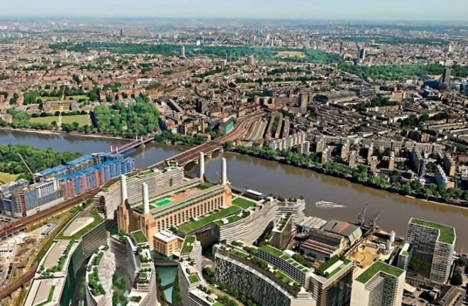 gehry partners, foster & partners, frank gehry, london, battersea power station, mixed use development, pink floyd, the beatles, rafael Viñoly, river thames