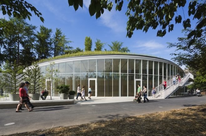 brooklyn botanic garden, visitor center, weiss/manfredi, geoexchange, energy efficient, LEED, LEED Gold, living roof, green roof, landscape architecture, sustainability, stormwater management