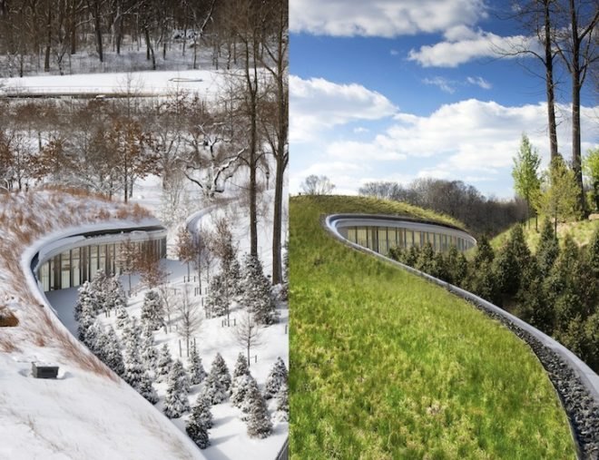 brooklyn botanic garden, visitor center, weiss/manfredi, geoexchange, energy efficient, LEED, LEED Gold, living roof, green roof, landscape architecture, sustainability, stormwater management