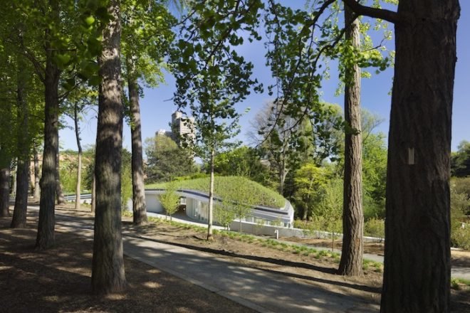 brooklyn botanic garden, visitor center, weiss/manfredi, geoexchange, energy efficient, LEED, LEED Gold, living roof, green roof, landscape architecture, sustainability, stormwater management