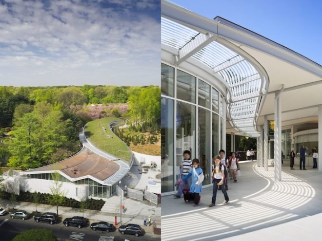 brooklyn botanic garden, visitor center, weiss/manfredi, geoexchange, energy efficient, LEED, LEED Gold, living roof, green roof, landscape architecture, sustainability, stormwater management
