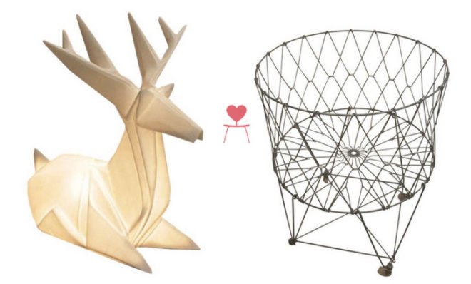 Inhabitat's Clean Green Collection For Chairish, Reindeer Origami Lamp, Deer Origami Lamp, Deer Lamp, Wire Frame Wastebasket